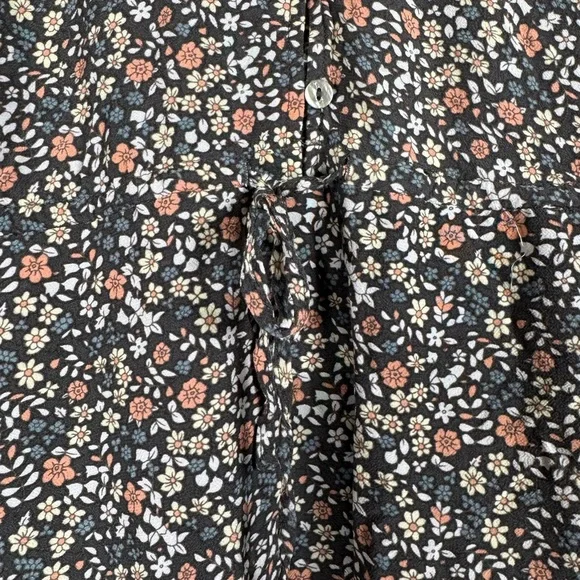 Rails Kiki Mini Dress Black Floral Tie Waist Ruffle Hem Prairie Cottagecore S - Picture 6 of 16